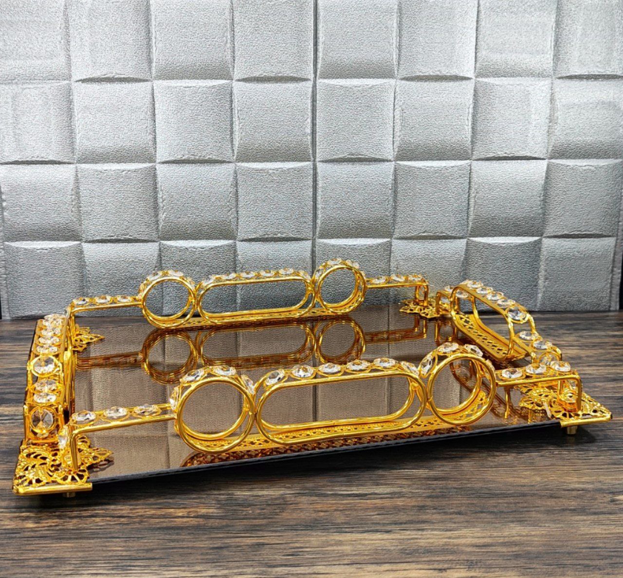 سینی مستطیل آینه ای طلایی