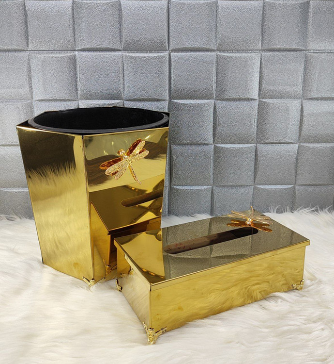 ست سطل و باکس دستمال طلایی