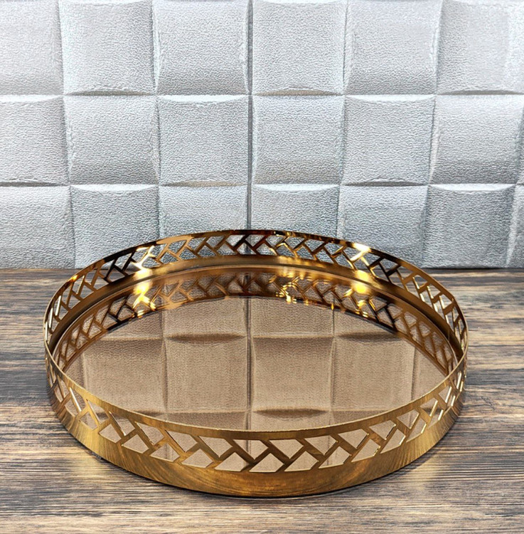 سینی آینه ای طلایی گرد