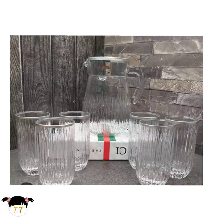 ست پارچ و لیوان سولو لبه نقره ای