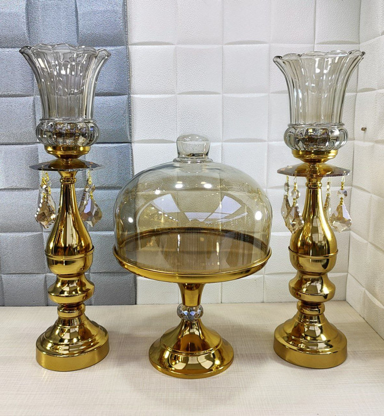 ست شمعدان و کاپ کیک پایه دار رنگ طلایی کد7035