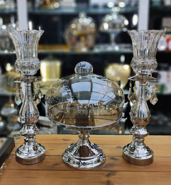 شمعدان و کاپ کیک پایه دار فلزی سیلور