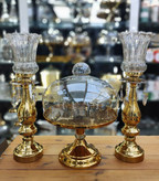 شمعدان و کاپ کیک پایه دار فلزی رنگ طلایی