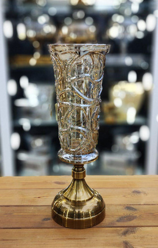 گلدان رومیزی دکوراتیو پایه دار بلور شامپاینی
