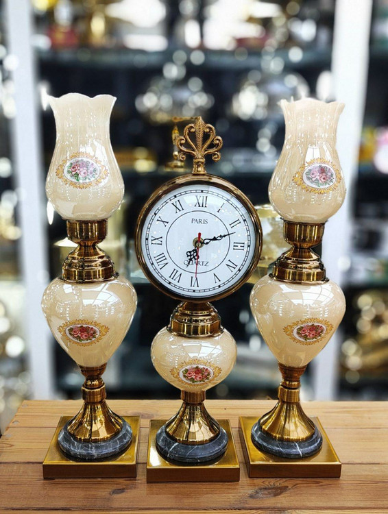 ست ساعت و شمعدان پایه دار رومیزی