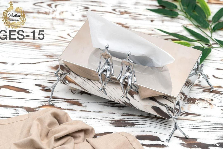 جادستمال کاغذی رومیزی پذیرایی استیل برنج سیلور چند آدمک کدJ15