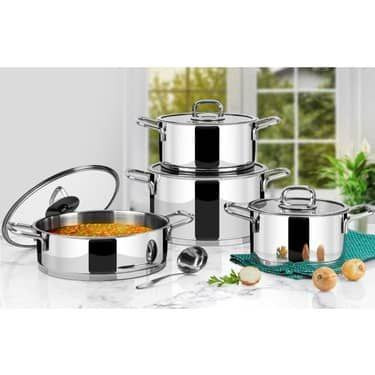 سرویس قابلمه 8 پارچه استیل دسته طلایی_سیلور وارداتی ساخت ترکیه کد۲۸۹۵