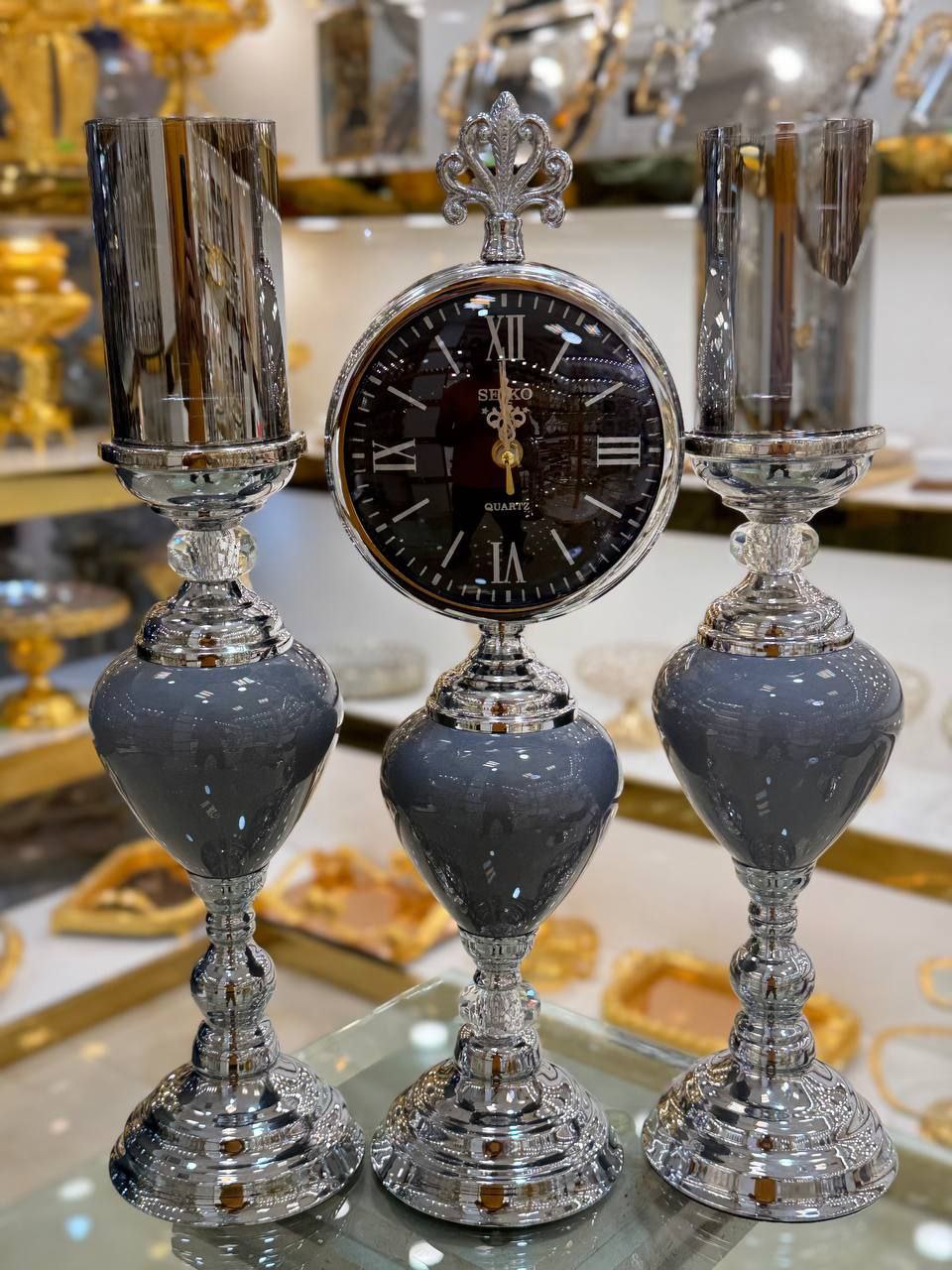 ست شمعدان و ساعت پایه دار رو میزی
