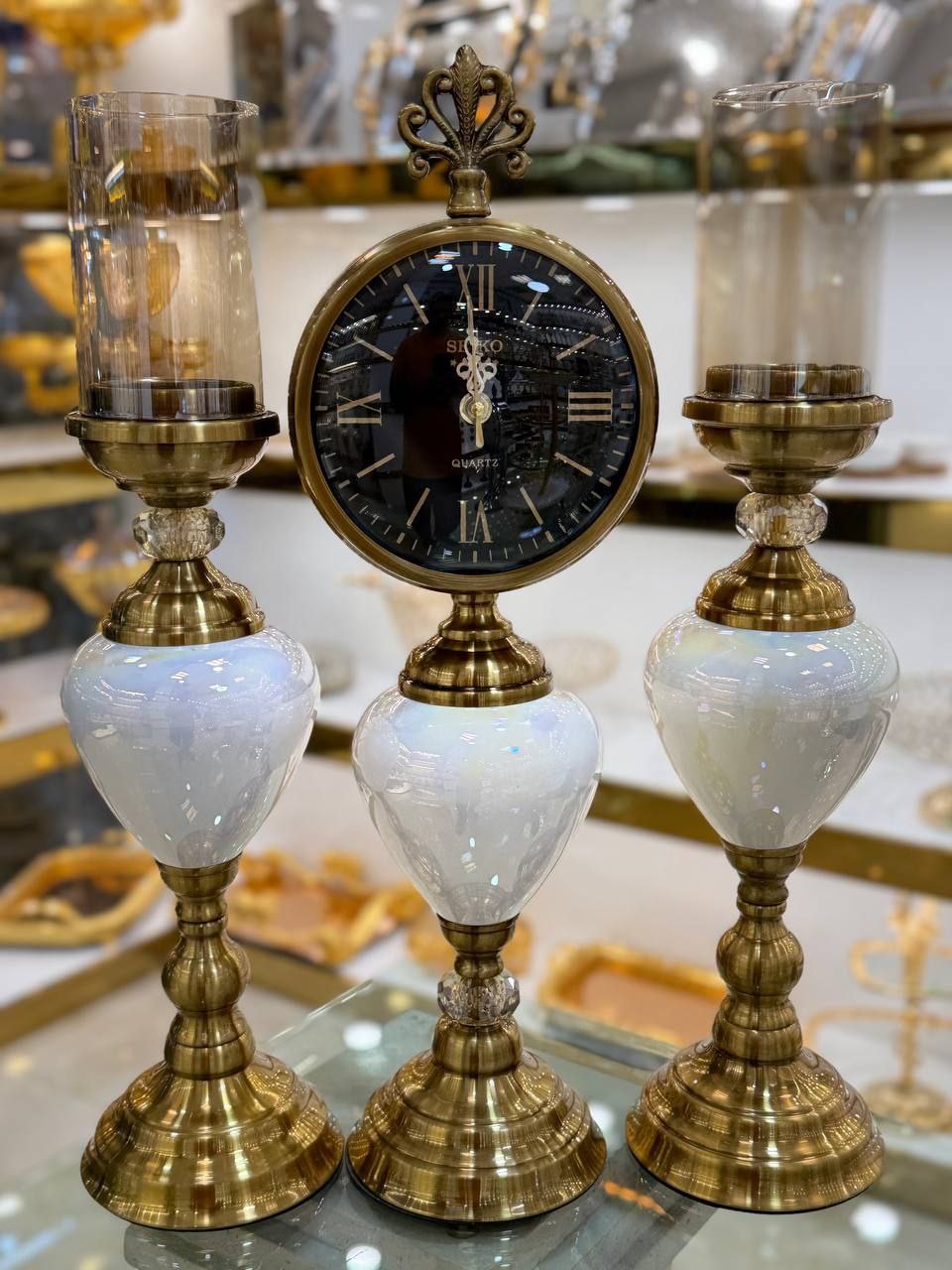 ست شمعدان و ساعت پایه دار رو میزی