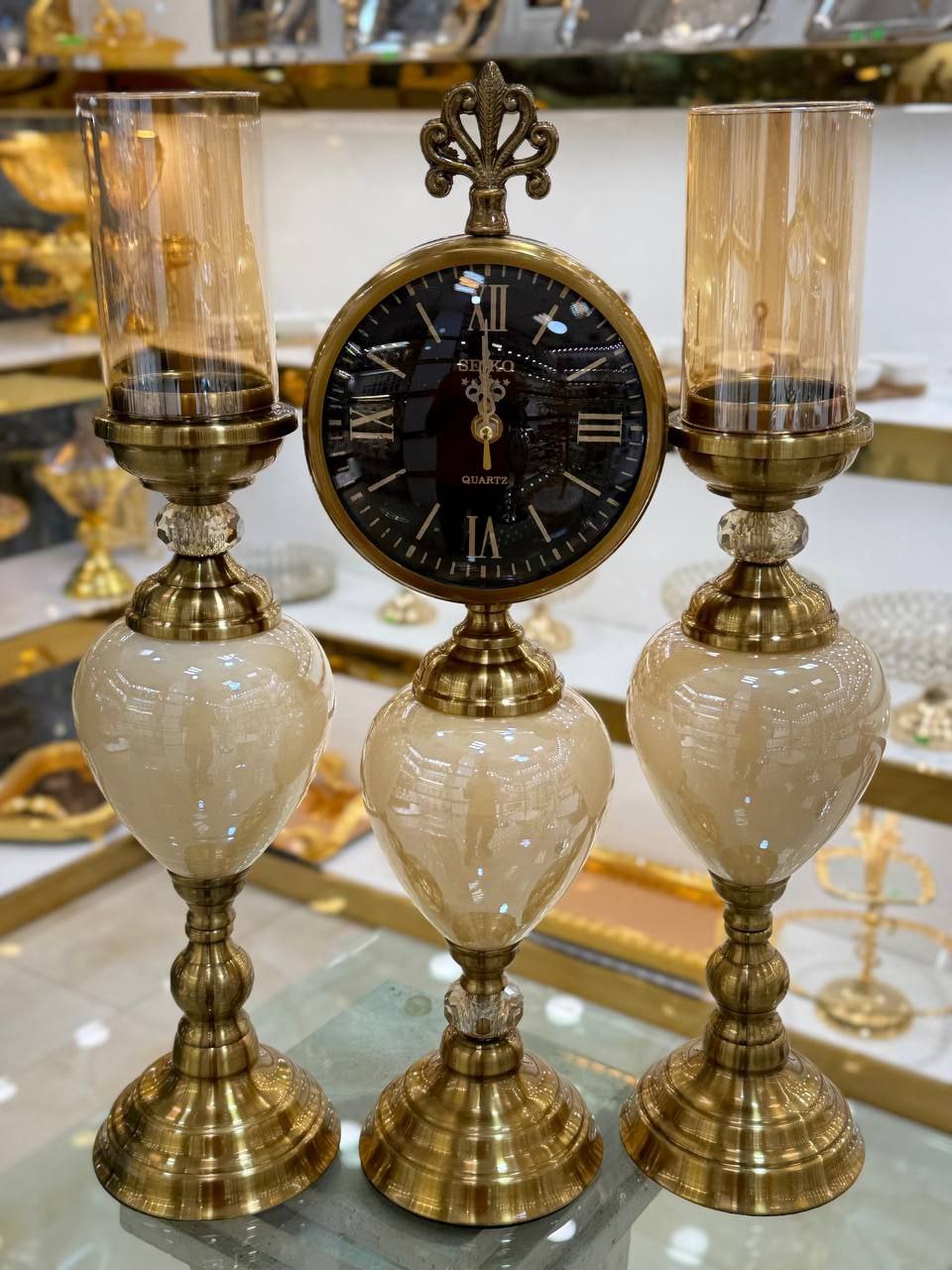 ست شمعدان و ساعت پایه دار رو میزی