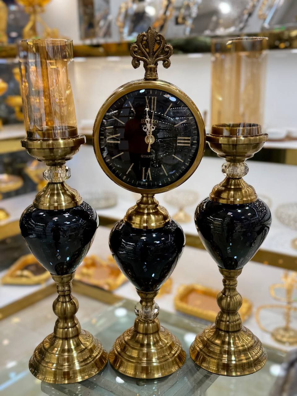ست شمعدان و ساعت پایه دار رو میزی