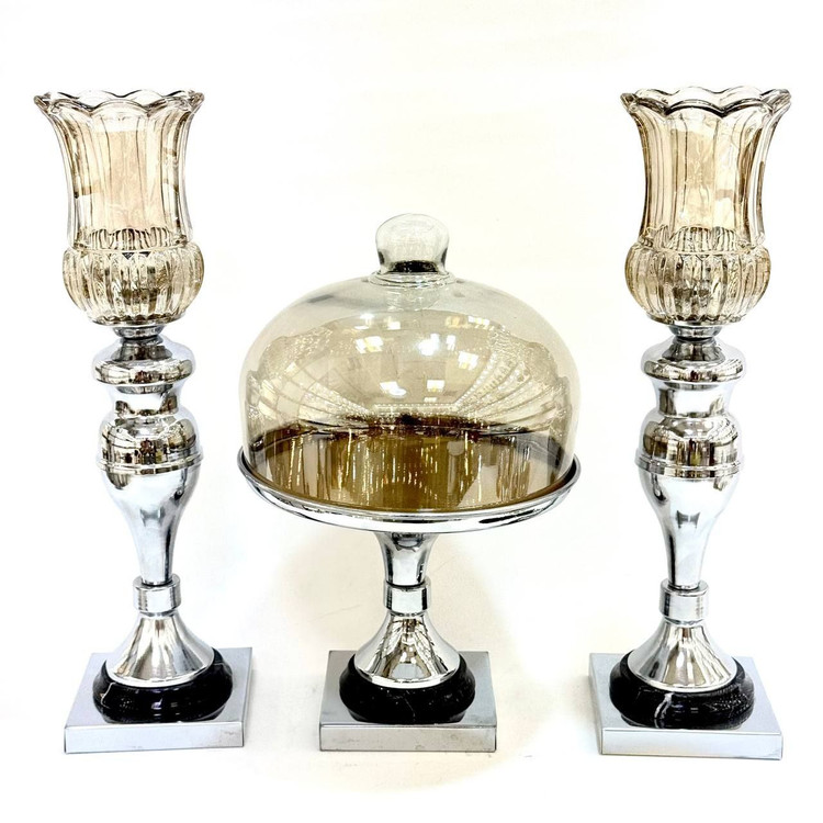 ست شمعدان و کاپ کیک پایه سنگی رنگ سیلور کد4055