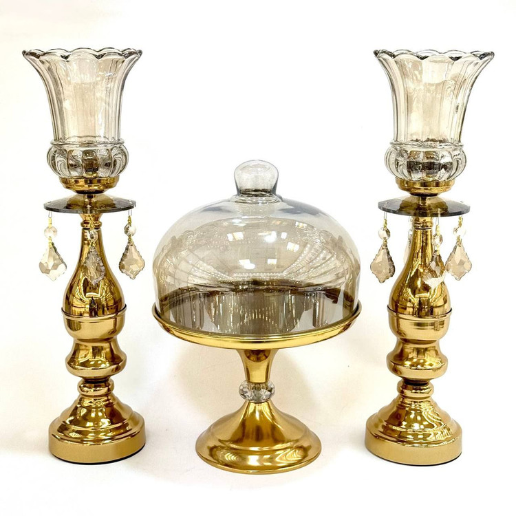 ست شمعدان و کاپ کیک پایه دار رنگ طلایی کد7035