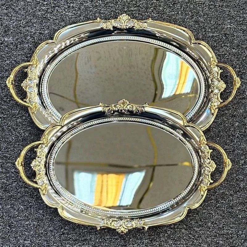 ست سینی پذیرایی دسته دار استیل سیلور طلایی وارداتی کد6913