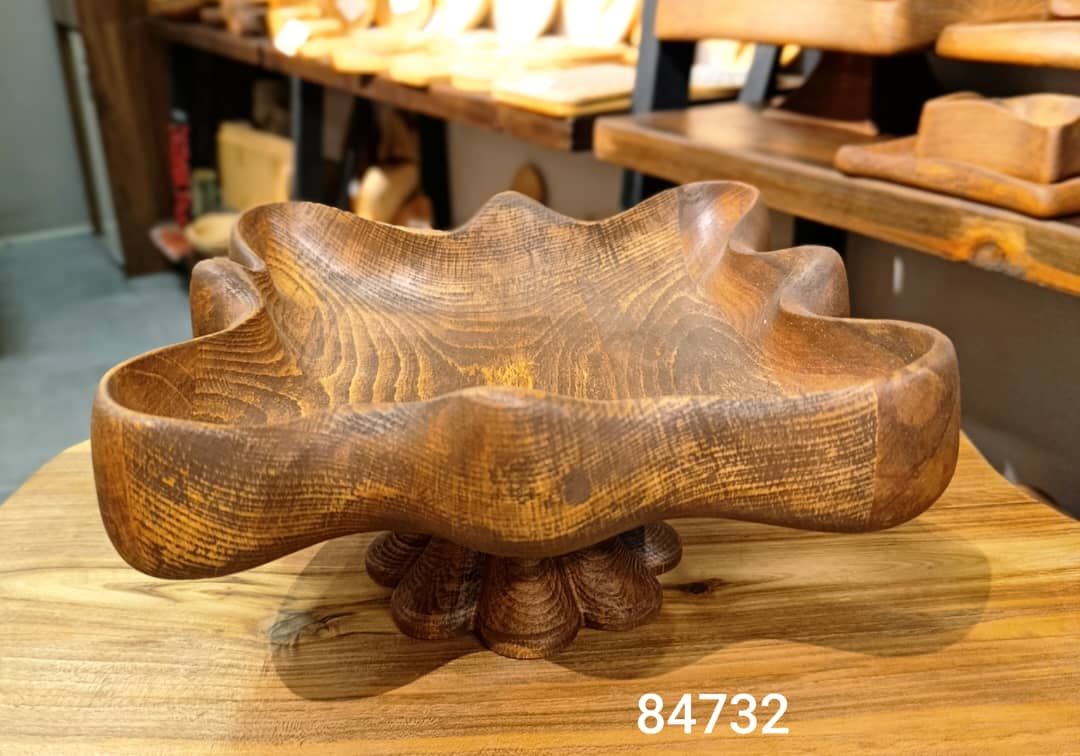 آجیل خوری/میوه خوری متوسط پایه دار چوبی مدل موج کد3209