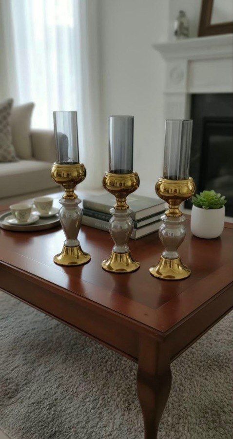 ست جاشمعی پایه دار رومیزی فلزی مدل استوانه کد940