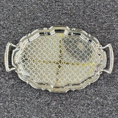 سینی پذیرایی استیل وارداتی رنگبندی سیلور _طلایی کد6915-6905