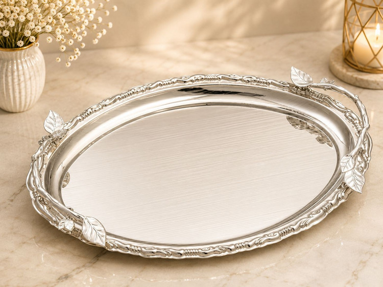 سینی پذیرایی استیل وارداتی رنگبندی سیلور _طلایی کد4803/4802