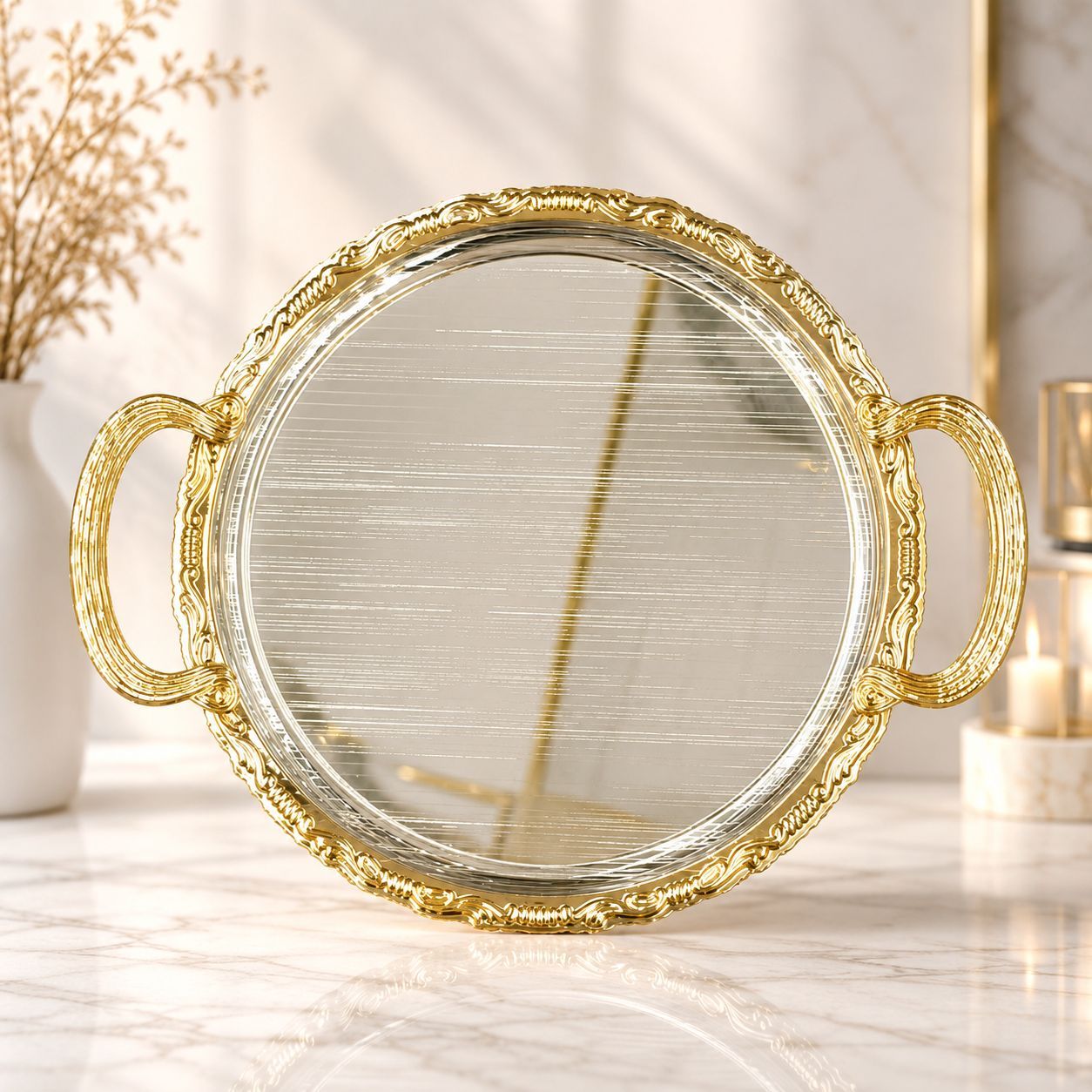 سینی گرد پذیرایی استیل وارداتی رنگبندی طلایی ،سیلور  کد4806/4807
