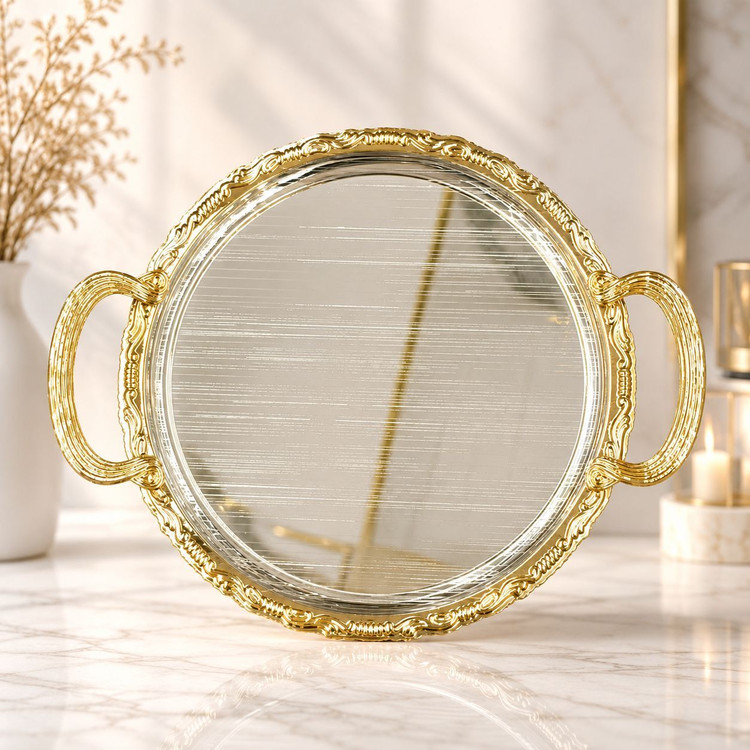 سینی گرد پذیرایی استیل وارداتی رنگبندی طلایی ،سیلور کد4806/4807
