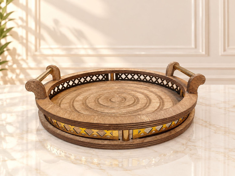 سینی سرو/دکوری رومیزی چوبی مدل گرد مربع مستطیل دسته دار کد1321